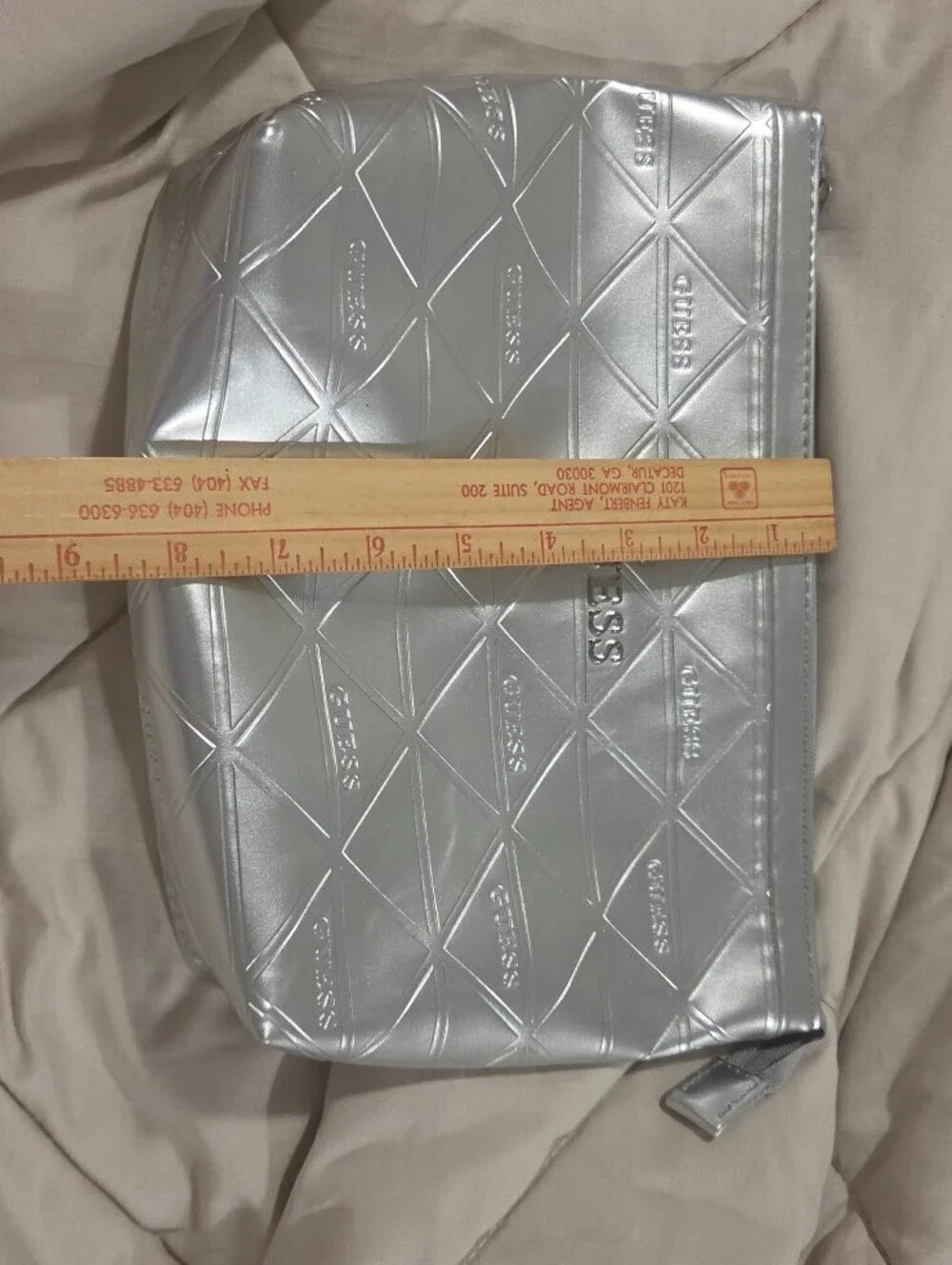 Guess Silver Embossed Logo Cosmetic Bag